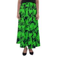 Bright Neon Green Catmouflage Flared Maxi Skirt by PodArtist