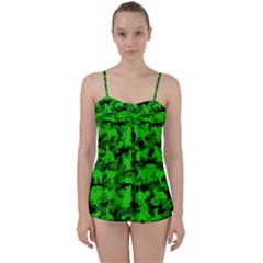 Bright Neon Green Catmouflage Babydoll Tankini Set by PodArtist