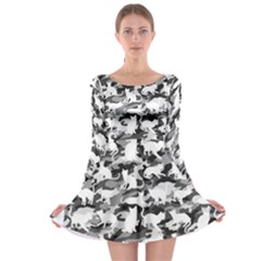 Black And White Catmouflage Camouflage Long Sleeve Skater Dress by PodArtist