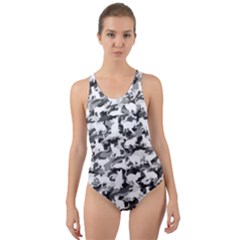 Black And White Catmouflage Camouflage Cut-out Back One Piece Swimsuit by PodArtist