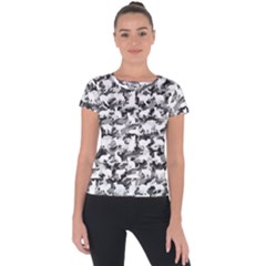 Black And White Catmouflage Camouflage Short Sleeve Sports Top  by PodArtist