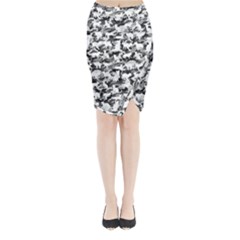 Black And White Catmouflage Camouflage Midi Wrap Pencil Skirt by PodArtist