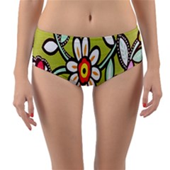 Flowers Fabrics Floral Design Reversible Mid-waist Bikini Bottoms by Celenk
