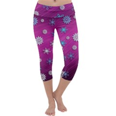 Snowflakes 3d Random Overlay Capri Yoga Leggings by Celenk