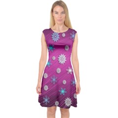 Snowflakes 3d Random Overlay Capsleeve Midi Dress by Celenk