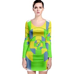 Fabric 3d Geometric Circles Lime Long Sleeve Bodycon Dress by Celenk