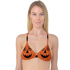 Fabric Halloween Pumpkin Funny Reversible Tri Bikini Top by Celenk