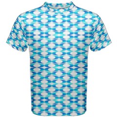 Fabric Geometric Aqua Crescents Men s Cotton Tee by Celenk