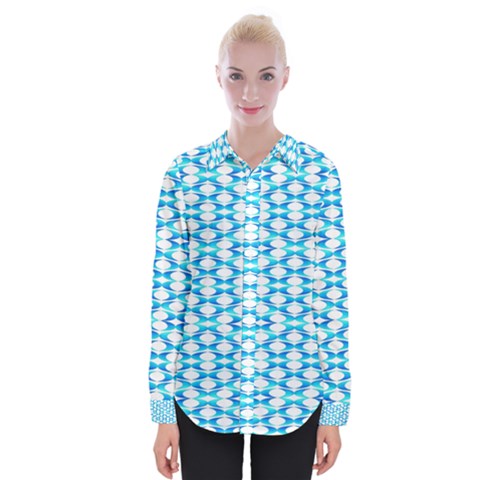 Fabric Geometric Aqua Crescents Womens Long Sleeve Shirt by Celenk