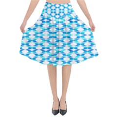 Fabric Geometric Aqua Crescents Flared Midi Skirt