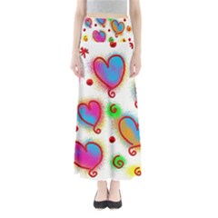 Love Hearts Shapes Doodle Art Full Length Maxi Skirt