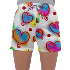 Love Hearts Shapes Doodle Art Sleepwear Shorts by Celenk