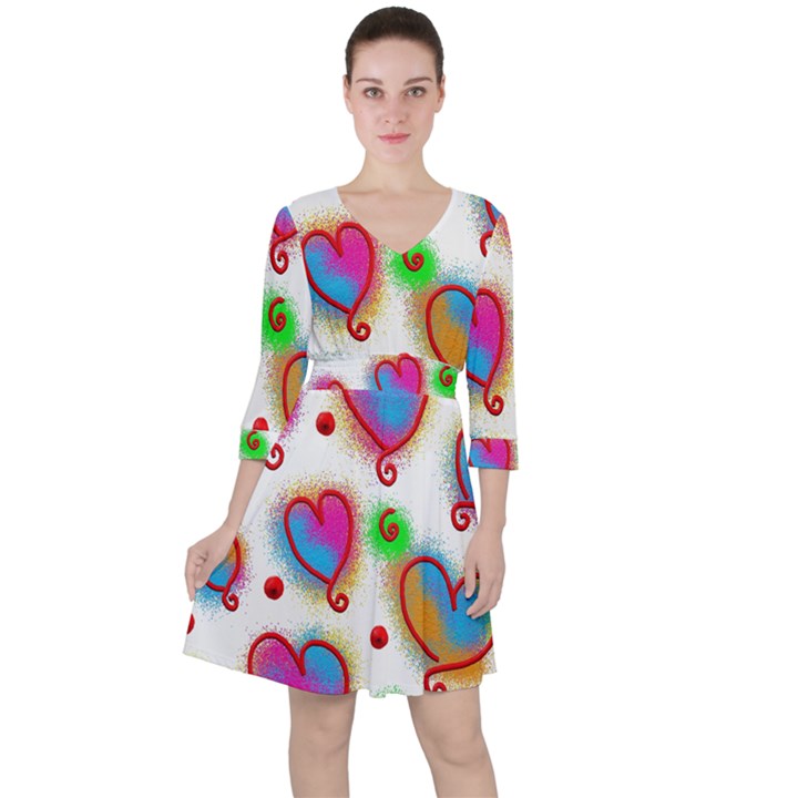 Love Hearts Shapes Doodle Art Ruffle Dress