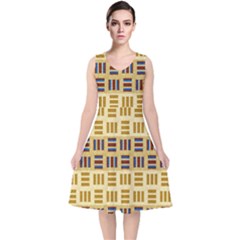 Textile Texture Fabric Material V-neck Midi Sleeveless Dress  by Celenk