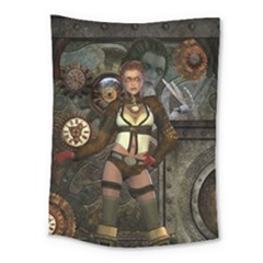 Steampunk, Steampunk Women With Clocks And Gears Medium Tapestry by FantasyWorld7