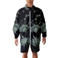 Surfboard With Dolphin, Flowers, Palm And Turtle Wind Breaker (kids) by FantasyWorld7