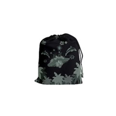 Surfboard With Dolphin, Flowers, Palm And Turtle Drawstring Pouches (xs)  by FantasyWorld7