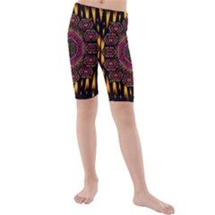 A Flaming Star Is Born On The  Metal Sky Kids  Mid Length Swim Shorts by pepitasart