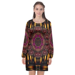 A Flaming Star Is Born On The  Metal Sky Long Sleeve Chiffon Shift Dress  by pepitasart