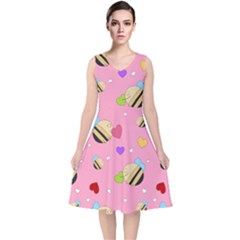 Bee Mine Valentine V-neck Midi Sleeveless Dress  by Bigfootshirtshop