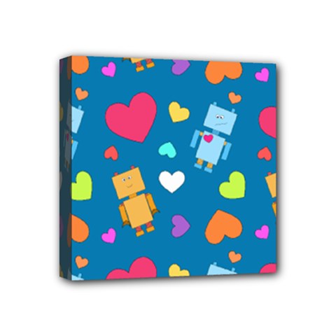 Robot Love Pattern Mini Canvas 4  X 4  by Bigfootshirtshop