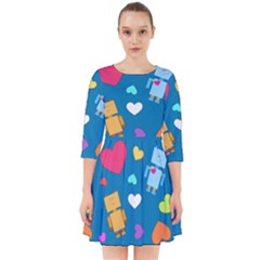 Robot Love Pattern Smock Dress by Bigfootshirtshop