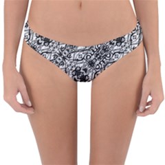 Black And White Ornate Pattern Reversible Hipster Bikini Bottoms by dflcprints