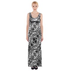 Black And White Ornate Pattern Maxi Thigh Split Dress by dflcprints