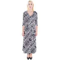 Black And White Ornate Pattern Quarter Sleeve Wrap Maxi Dress by dflcprints