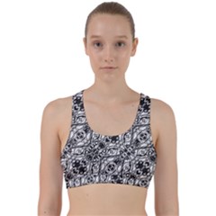 Black And White Ornate Pattern Back Weave Sports Bra