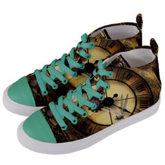 Wonderful Steampunk Desisgn, Clocks And Gears Women s Mid-top Canvas Sneakers by FantasyWorld7