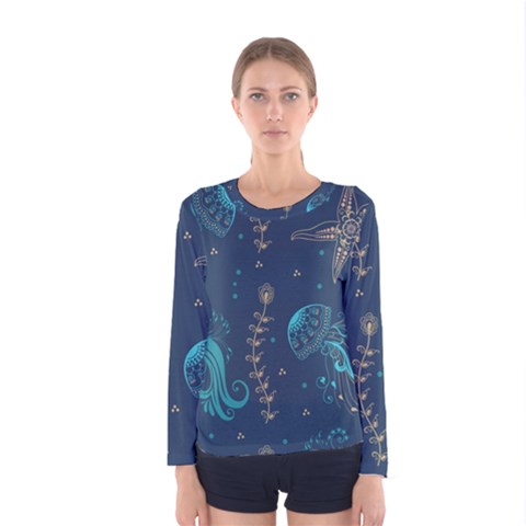 Arabesque Vintage Graphic Nature Women s Long Sleeve Tee by Bigfootshirtshop