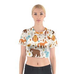 Woodland Friends Pattern Cotton Crop Top by Bigfootshirtshop