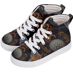 Awesome Tribal Dragon Made Of Metal Kid s Hi-top Skate Sneakers by FantasyWorld7