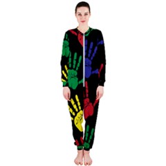 Handprints Hand Print Colourful Onepiece Jumpsuit (ladies)  by Celenk