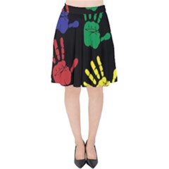 Handprints Hand Print Colourful Velvet High Waist Skirt by Celenk