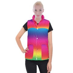 Spectrum Background Rainbow Color Women s Button Up Puffer Vest