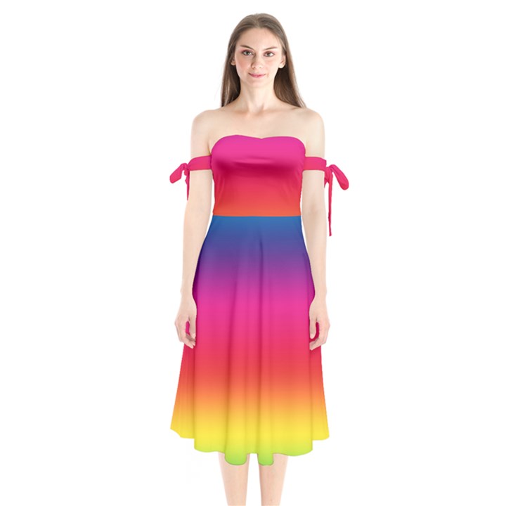 Spectrum Background Rainbow Color Shoulder Tie Bardot Midi Dress