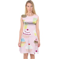 Cupcakes Wallpaper Paper Background Capsleeve Midi Dress by Celenk
