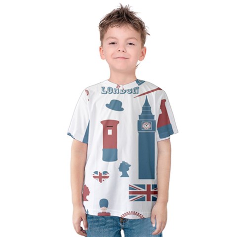 London Icons Symbols Landmark Kids  Cotton Tee by Celenk