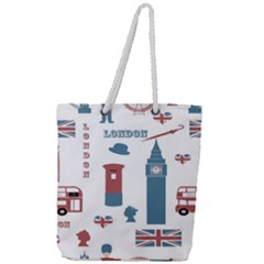 London Icons Symbols Landmark Full Print Rope Handle Tote (large) by Celenk