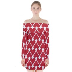 Hearts Pattern Seamless Red Love Long Sleeve Off Shoulder Dress