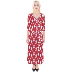 Hearts Pattern Seamless Red Love Quarter Sleeve Wrap Maxi Dress