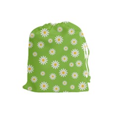 Daisy Flowers Floral Wallpaper Drawstring Pouches (large)  by Celenk