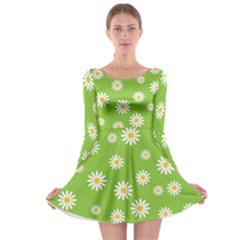 Daisy Flowers Floral Wallpaper Long Sleeve Skater Dress by Celenk