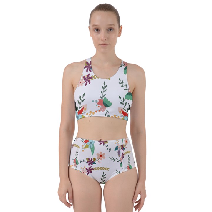 Floral Backdrop Pattern Flower Racer Back Bikini Set