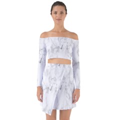 White Background Pattern Tile Off Shoulder Top With Skirt Set by Celenk