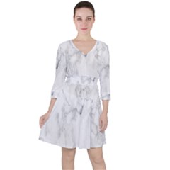 White Background Pattern Tile Ruffle Dress