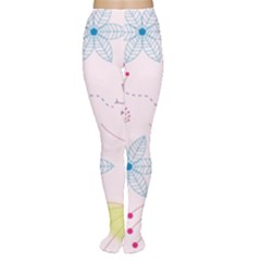 Floral Background Bird Drawing Women s Tights