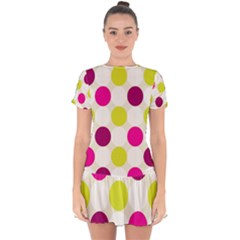 Polka Dots Spots Pattern Seamless Drop Hem Mini Chiffon Dress by Celenk